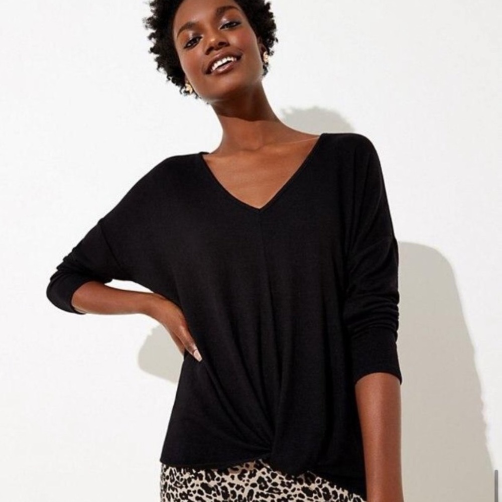 LOFT V-Neck Twist Hem Long Sleeve Top NWT